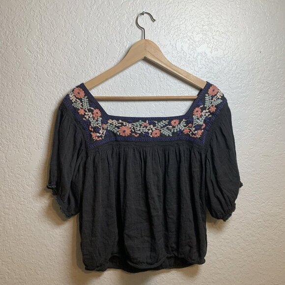 American Eagle Women’s Smocked Square Neck Babydoll Top Light Blue  Size Lg - Picture 9 of 9